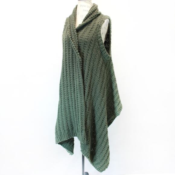 Unbranded Sweaters - Crochet Knit Vest Sweater Cardigan Open Front Green One Size Cozy Grandmacore
